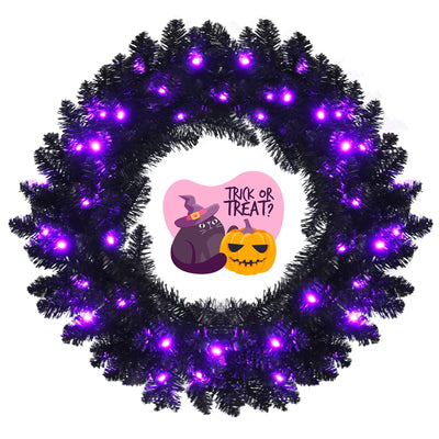 24 Inch Pre-lit Halloween Wreath with 35 Purple LED Lights - Relaxacare