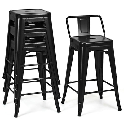 24 Inch Set of 4 Cafe Side Chairs with Rubber Feet and Removable Back-Black - Relaxacare