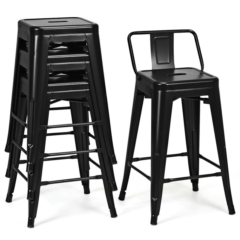 24 Inch Set of 4 Cafe Side Chairs with Rubber Feet and Removable Back-Black - Relaxacare