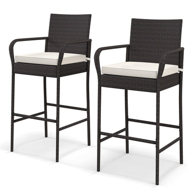 2/4 Pieces Outdoor PE Rattan Cushioned Barstool Set with Armrests - Relaxacare