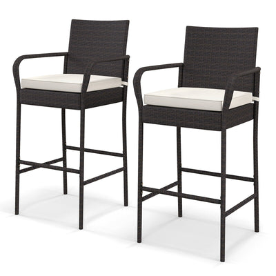 2/4 Pieces Outdoor PE Rattan Cushioned Barstool Set with Armrests-Set of 2 - Relaxacare