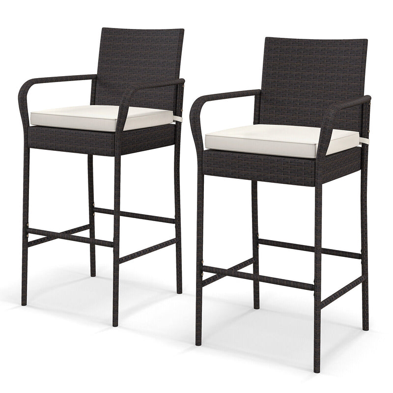 2/4 Pieces Outdoor PE Rattan Cushioned Barstool Set with Armrests-Set of 2 - Relaxacare