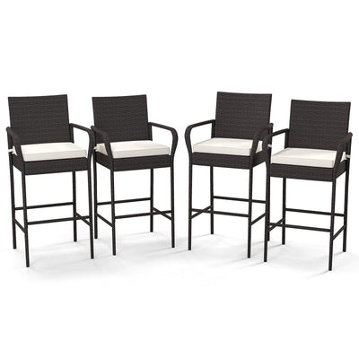 2/4 Pieces Outdoor PE Rattan Cushioned Barstool Set with Armrests-Set of 4 - Relaxacare