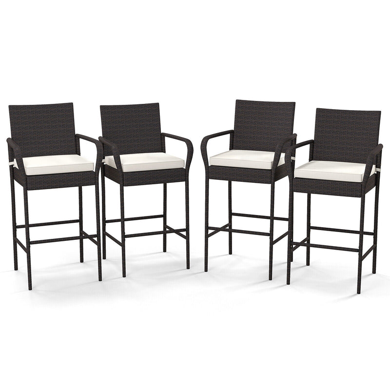 2/4 Pieces Outdoor PE Rattan Cushioned Barstool Set with Armrests-Set of 4 - Relaxacare