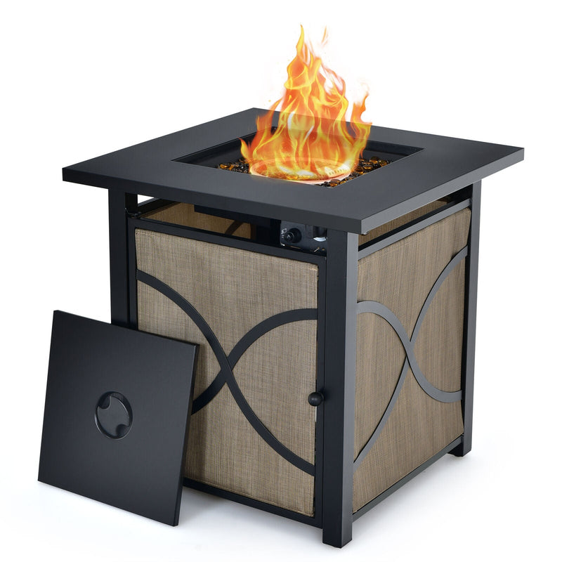 25 Inch 40000 BTU Propane Fire Pit Table with Lid and Fire Glass - Relaxacare