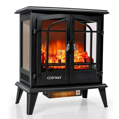25 Inch Freestanding Electric Fireplace Heater with Realistic Flame effect-Black - Relaxacare