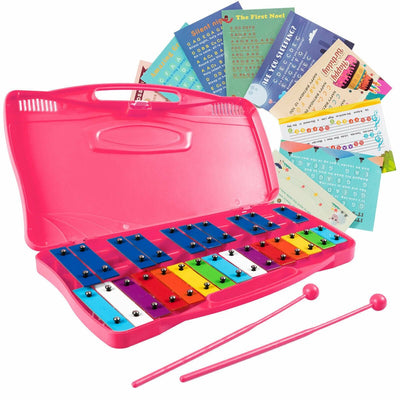 25 Notes Glockenspiel Chromatic Metal Xylophone-Pink - Relaxacare
