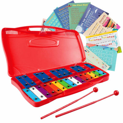 25 Notes Glockenspiel Chromatic Metal Xylophone-Red - Relaxacare