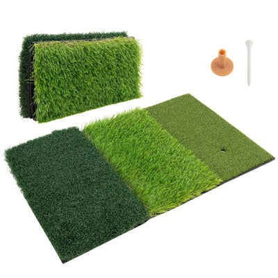 25 x 16 Inch Tri-Turf 3-in-1 Golf Hitting Mat Realistic Synthetic Turf with Tee Holder - Relaxacare