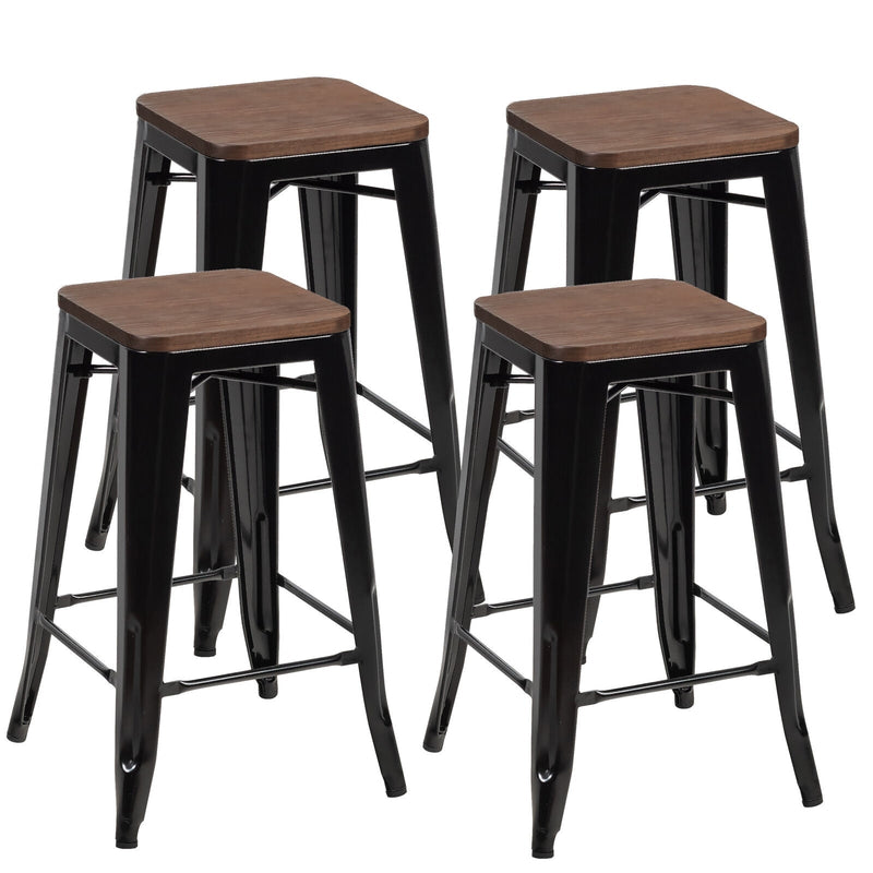 26 Inch Set of 4 Counter Height Backless Barstools with Wood Seats - Relaxacare