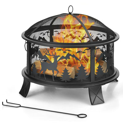 26 Inches Outdoor Fire Pit with Spark Screen and Poker - Relaxacare