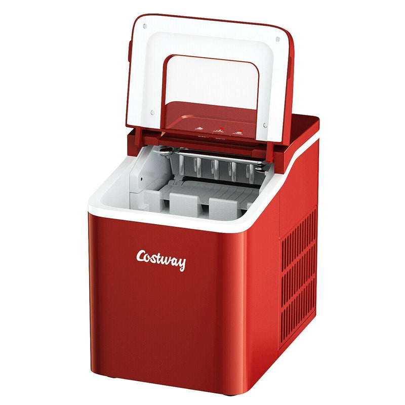 26lbs/24h Portable Countertop Ice Maker Machine with Scoop 9 Ice Cubes Ready in 8 minutes-Red - Relaxacare