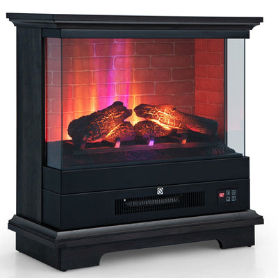 27 Inch Freestanding Electric Fireplace with 3-Level Vivid Flame Thermostat-Black - Relaxacare