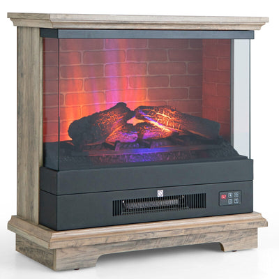 27 Inch Freestanding Electric Fireplace with 3-Level Vivid Flame Thermostat-Natural - Relaxacare
