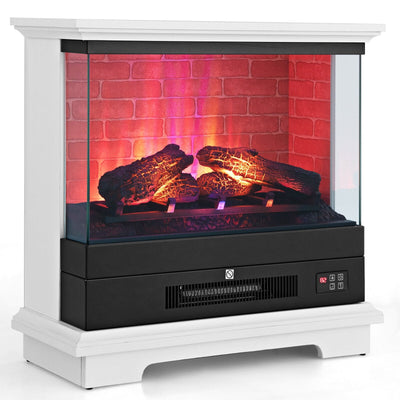 27 Inch Freestanding Electric Fireplace with 3-Level Vivid Flame Thermostat-White - Relaxacare