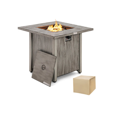 28 Inch 40 000 BTU Square Fire Pit Table with Lid and Lava Rocks - Relaxacare