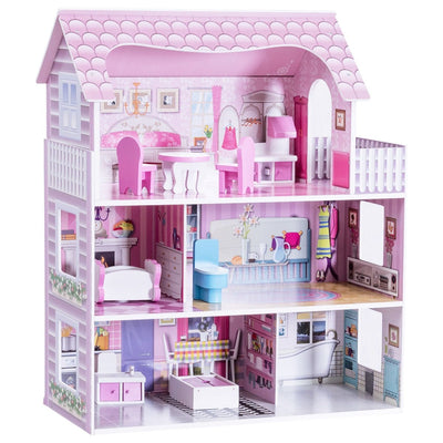 28 Inch Pink Dollhouse with Furniture - Relaxacare