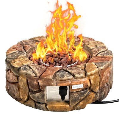28 Inch Propane Gas Fire Pit Outdoor 40 000 BTU Stone-Brown - Relaxacare