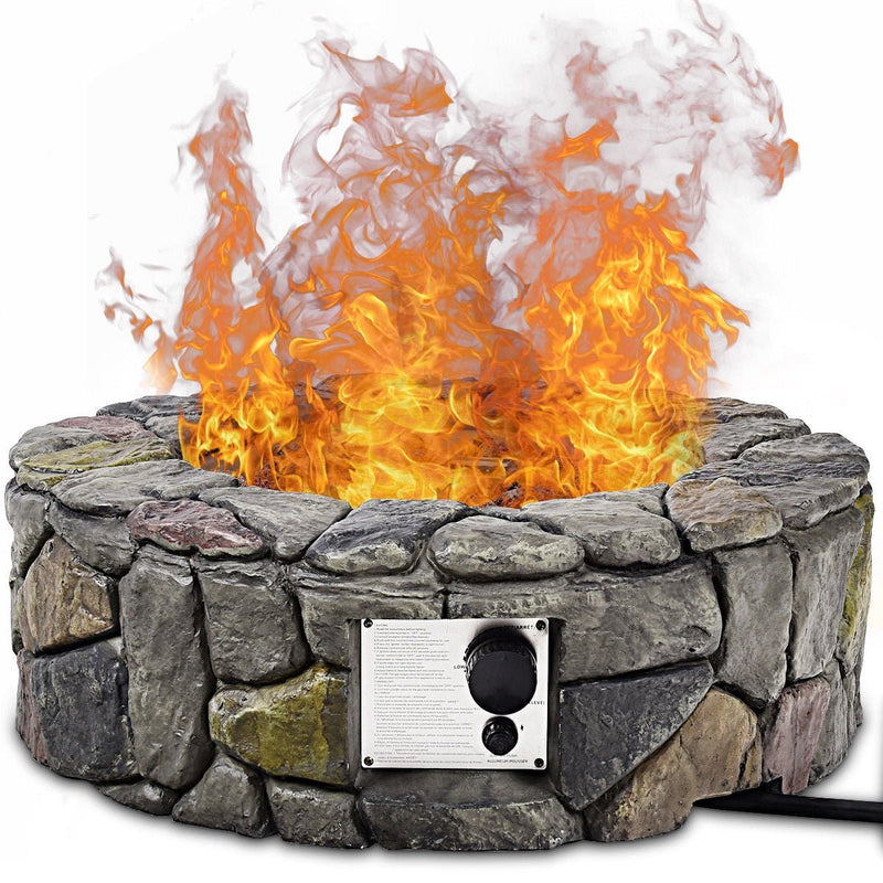 28 Inch Propane Gas Fire Pit with Lava Rocks and Protective Cover-Gray - Relaxacare