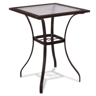 28.5 Inch Outdoor Patio Square Glass Top Table with Rattan Edging - Relaxacare