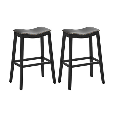 29 Inch Set of 2 Backless Wood Nailhead Barstools with PVC Leather Seat-Black - Relaxacare