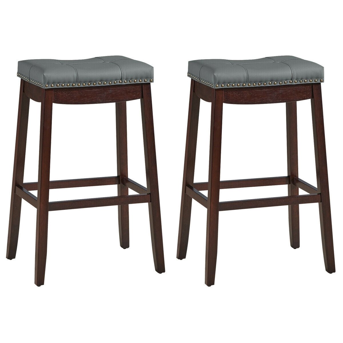 29 Inch Set of 2 Nailhead Saddle Bar Stools