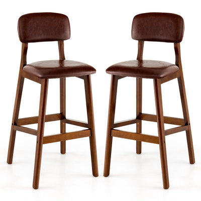 29 Inch Upholstered PU Bar Stools with Rubber Wood Legs-Set of 2 - Relaxacare