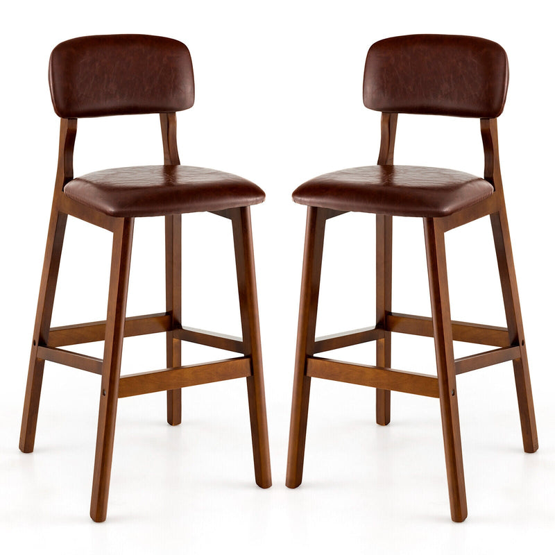 29 Inch Upholstered PU Bar Stools with Rubber Wood Legs-Set of 2 - Relaxacare