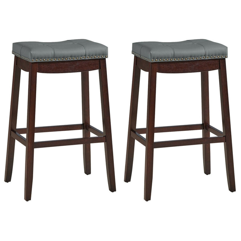 29”Set of 2 Nailhead Saddle Bar Stools -Brown - Relaxacare