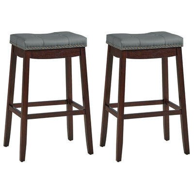 29”Set of 2 Nailhead Saddle Bar Stools -Coffee - Relaxacare