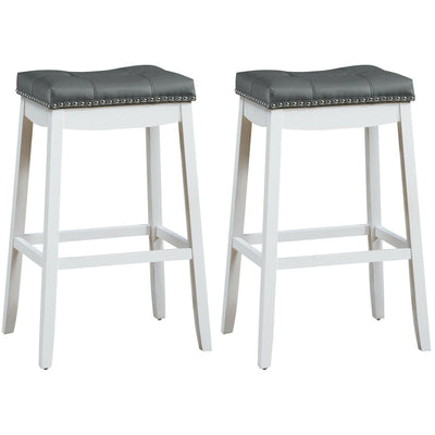 29”Set of 2 Nailhead Saddle Bar Stools-White - Relaxacare