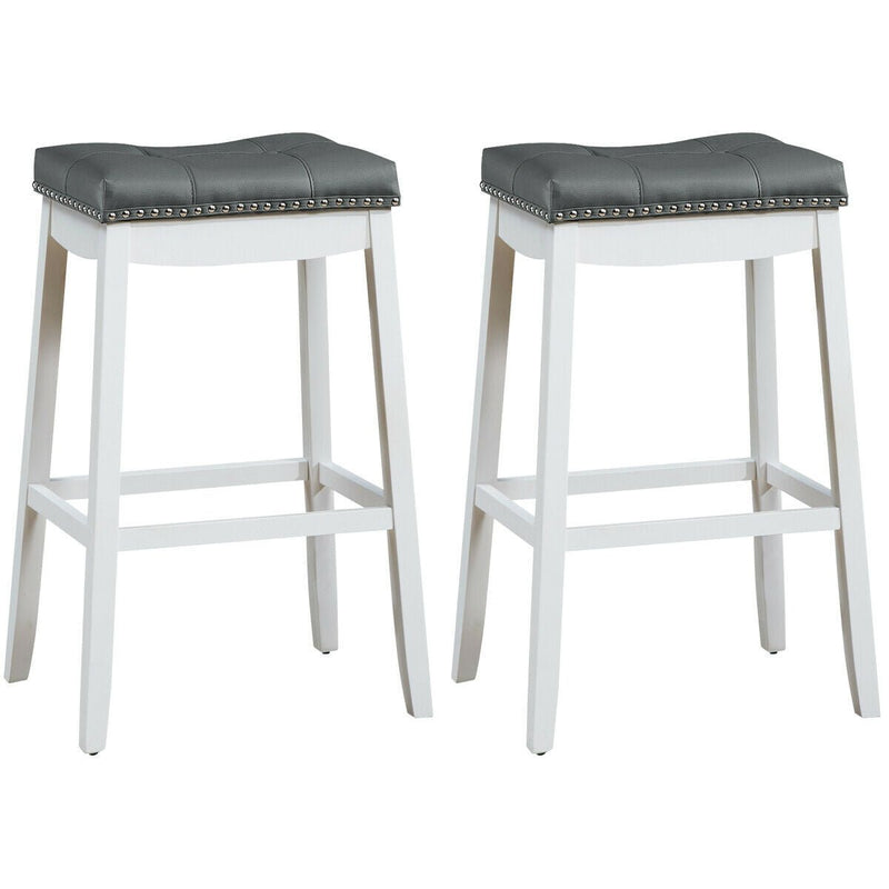 29”Set of 2 Nailhead Saddle Bar Stools-White - Relaxacare