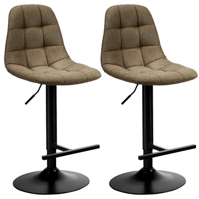 2Pcs Adjustable Bar Stools Swivel Counter Height Linen Chairs -Brown - Relaxacare