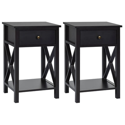 2pcs Bedroom Side End Nightstand with Drawer-Brown - Relaxacare