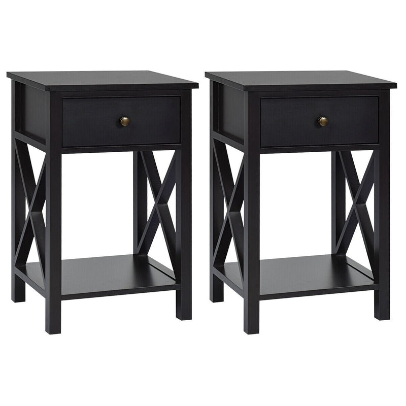 2pcs Bedroom Side End Nightstand with Drawer-Brown - Relaxacare