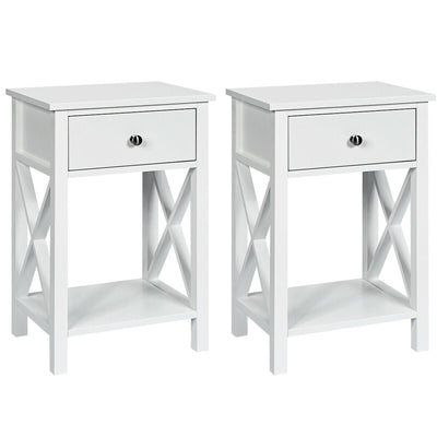 2pcs Bedroom Side End Nightstand with Drawer-White - Relaxacare