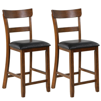 2Pcs Counter Height Chair Set with Leather Seat and Rubber Wood Legs - Relaxacare