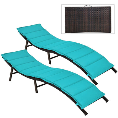 2Pcs Folding Patio Lounger Chair-Turquoise - Relaxacare