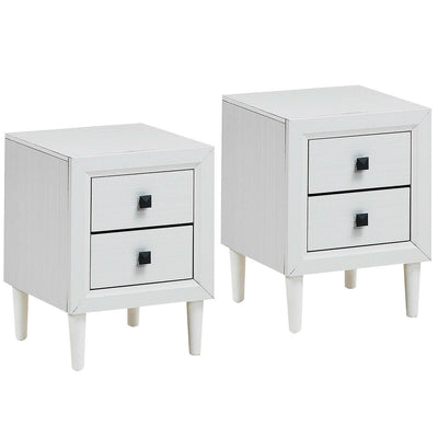 2Pcs Multipurpose Retro Nightstand with 2 Drawers-White - Relaxacare