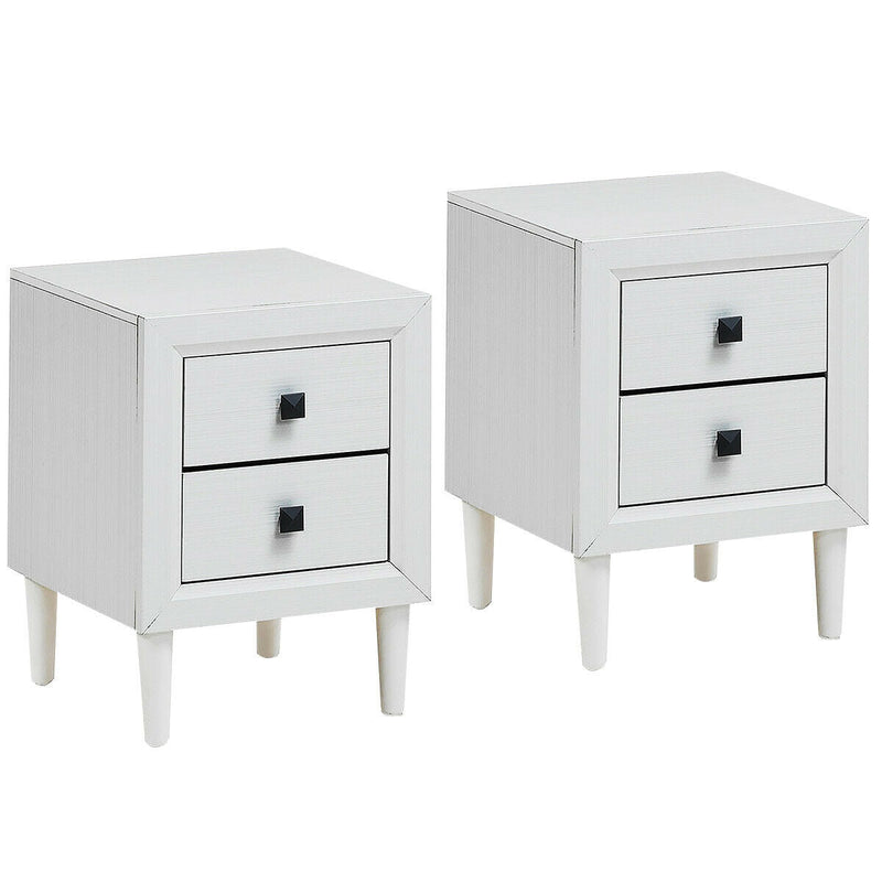 2Pcs Multipurpose Retro Nightstand with 2 Drawers-White - Relaxacare