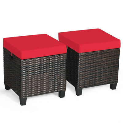 2PCS Patio Rattan Ottoman Cushioned Seat-Red - Relaxacare