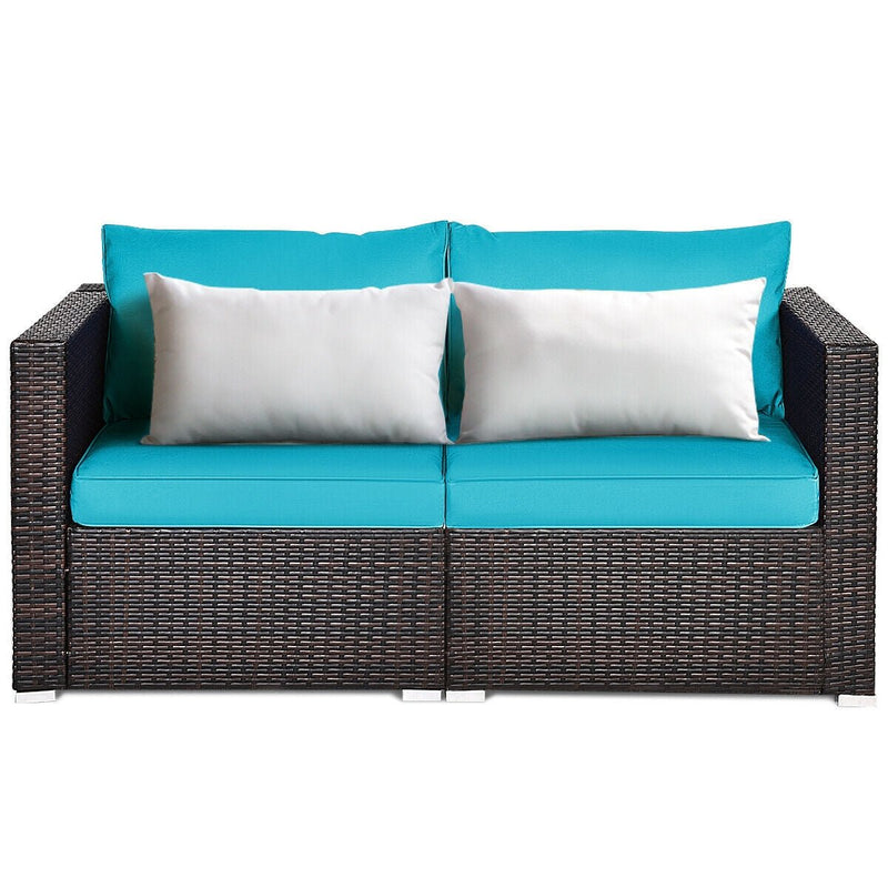 2PCS Patio Rattan Sectional Conversation Sofa Set-Blue - Relaxacare