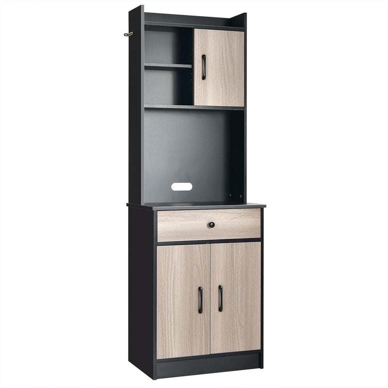 3-Door 71 Inch Kitchen Buffet Pantry Storage Cabinet with Hutch and Adjustable Shelf-Black - Relaxacare
