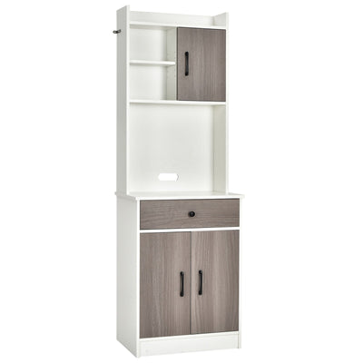 3-Door 71 Inch Kitchen Buffet Pantry Storage Cabinet with Hutch and Adjustable Shelf-White - Relaxacare
