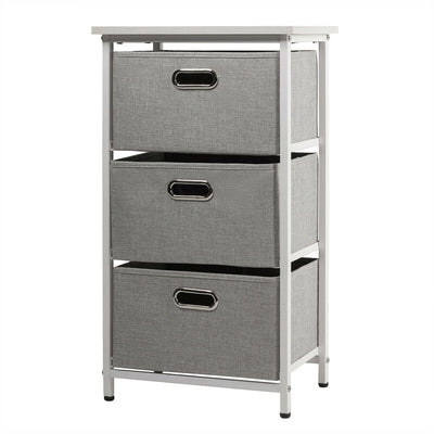 3-Drawer Fabric Dresser Storage Tower Vertical Foldable Pull Bins-White - Relaxacare