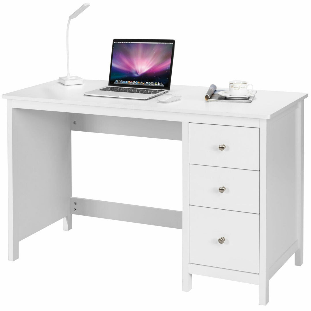 3 Drawer Home Office Study Computer Desk with Spacious Desktop White