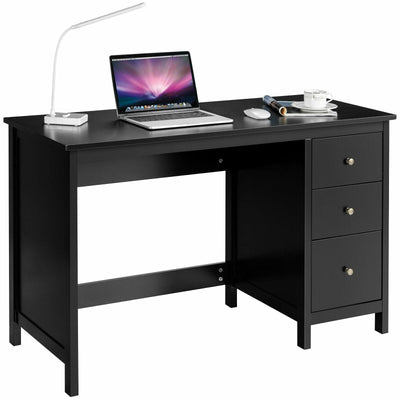 3-Drawer Home Office Study Computer Desk with Spacious Desktop-Black - Relaxacare