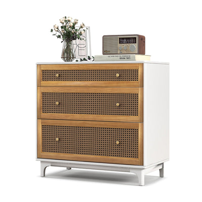 3-Drawer Rattan Dresser Chest with Anti-toppling Device-Brown - Relaxacare
