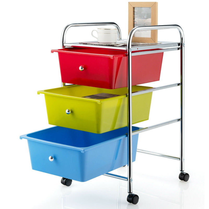 3-Drawer Rolling Storage Cart with Plastic Drawers for Office-Multicolor - Relaxacare