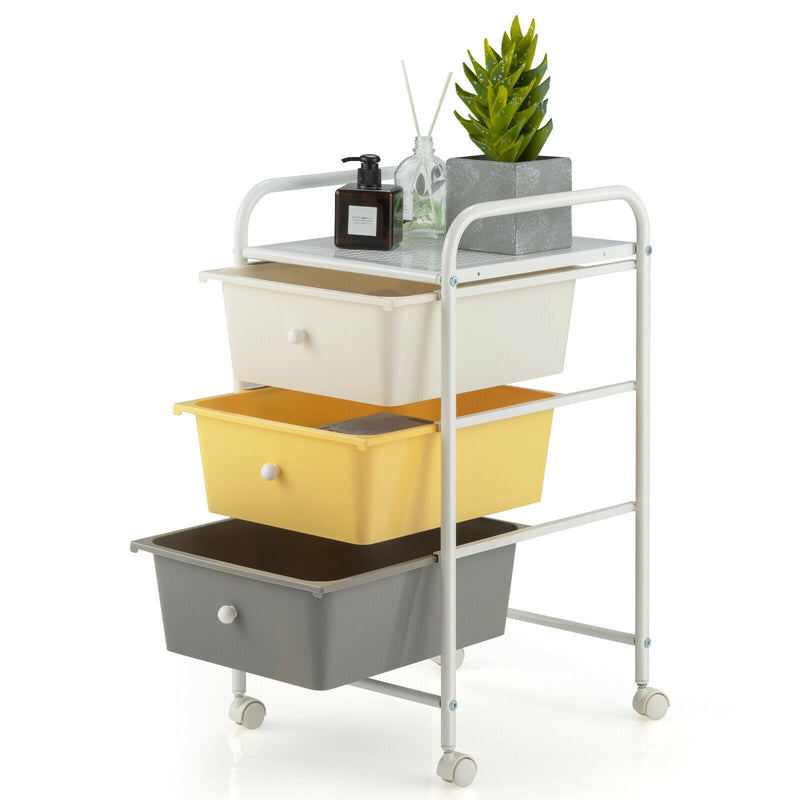 3-Drawer Rolling Storage Cart with Plastic Drawers for Office-Yellow - Relaxacare